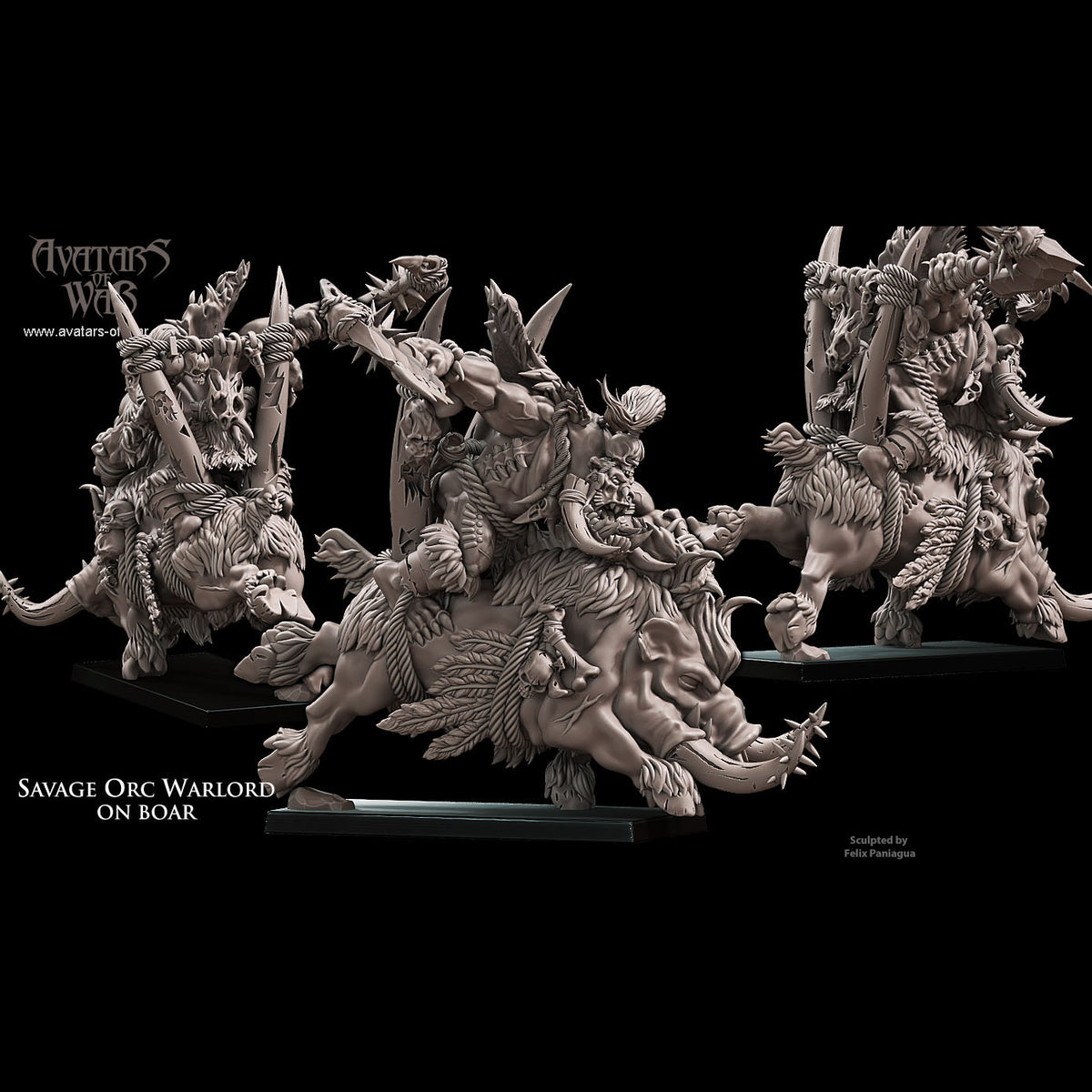 Savage Orc Warlord on Boar with Axe
