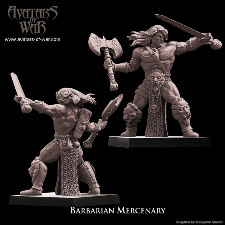 Barbarian Mercenary with Axe and Sword