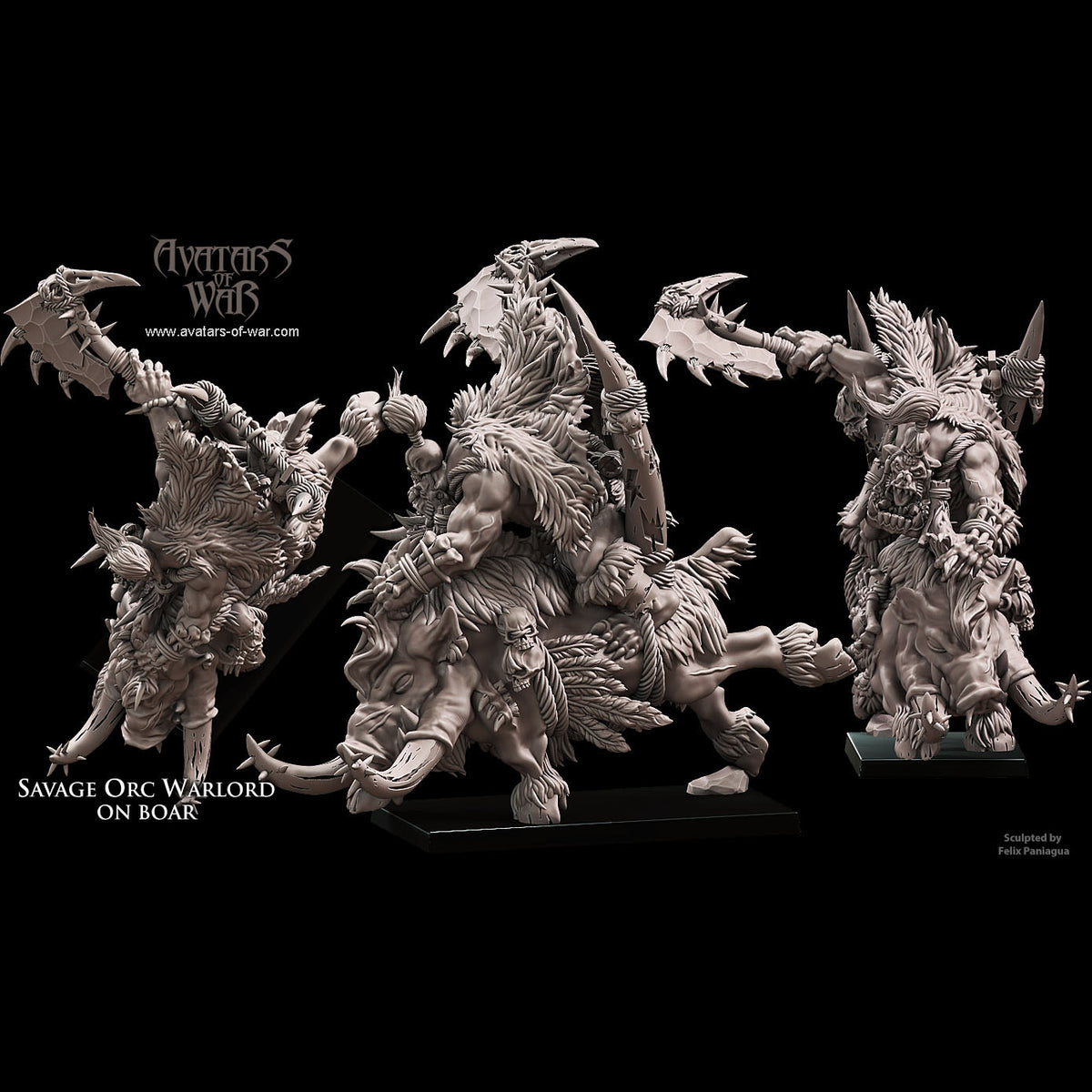 Savage Orc Warlord on Boar with Axe