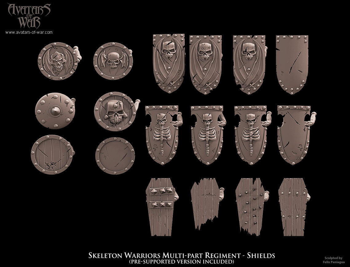 Skeleton Warriors with Weapons and Shields Multi-Part Regiment