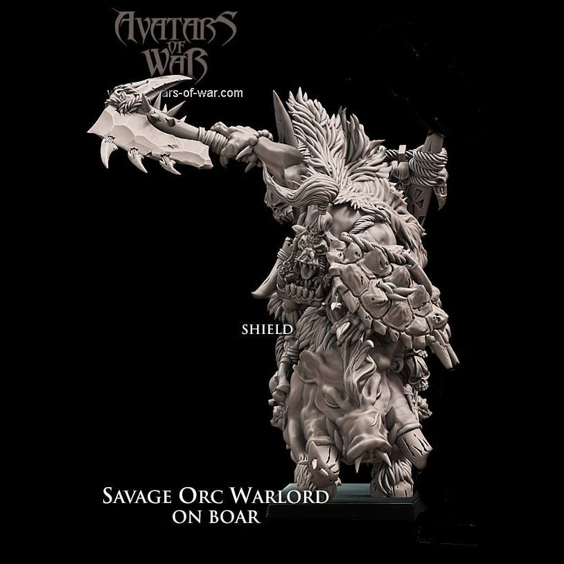 Savage Orc Warlord on Boar with Axe and Shield