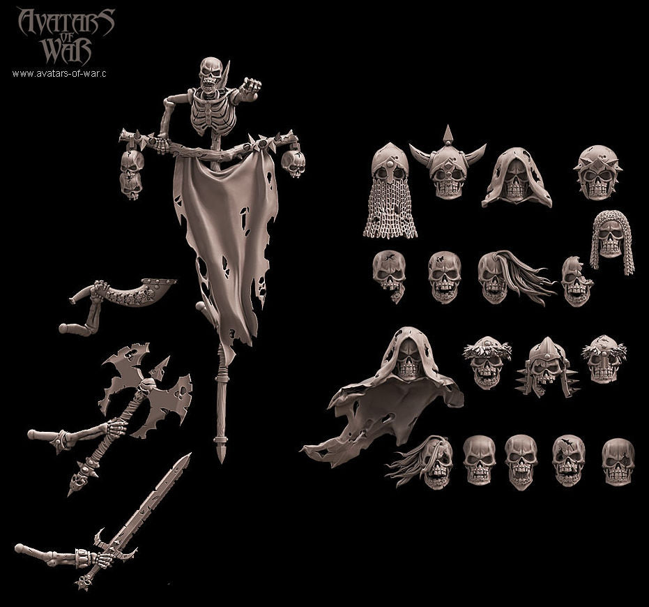 Skeleton Warriors with Weapons and Shields Multi-Part Regiment