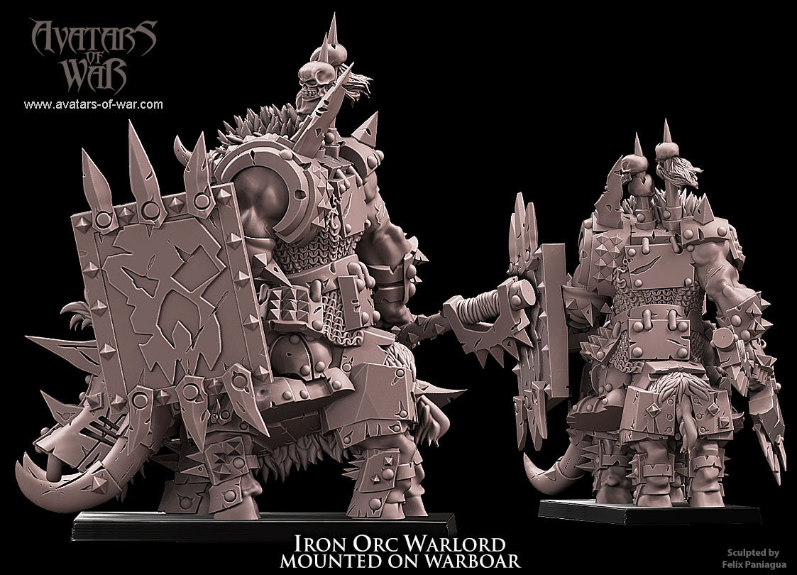 Black Orc Warlord on Boar with Axe and Shield