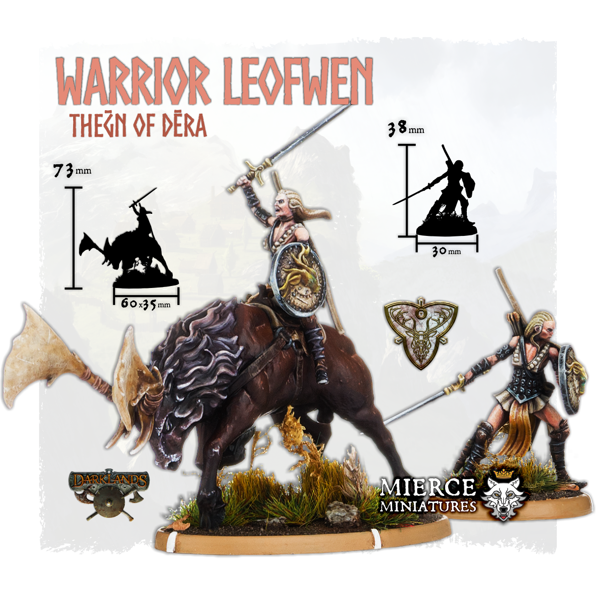 Warrior Leofwen, Theḡn of Dēra on Foot and on Great Hart