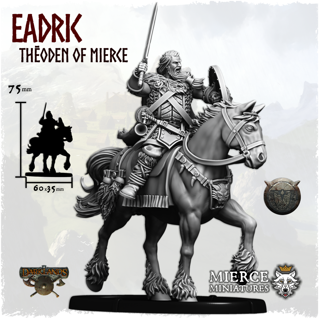 Unhelmed Shieldwall Eadric, Thēoden of Mierce on Horse