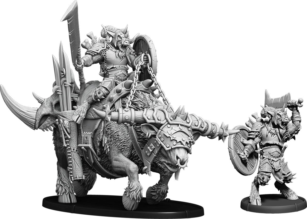 Shieldwall Goraakk the Ripper, Gabrax Gore-Horn on Hoof and on Tarvocx