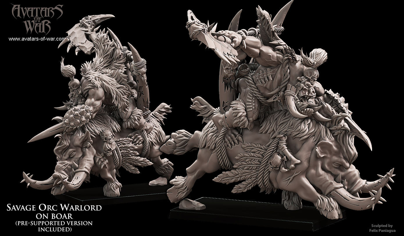 Savage Orc Warlord on Boar with Two Weapons