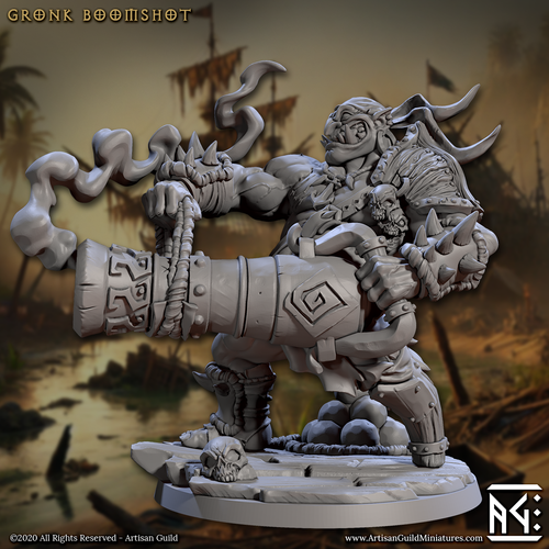 Gronk Boomshot the Ogre Canoneer with scenic base