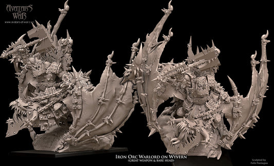 Black Orc Warlord on Wyvern with Bare Head and Great Axe