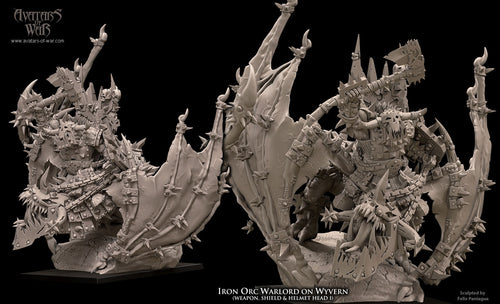 Black Orc Warlord on Wyvern with Jaw-Helm, Weapon and Shield with scenic base