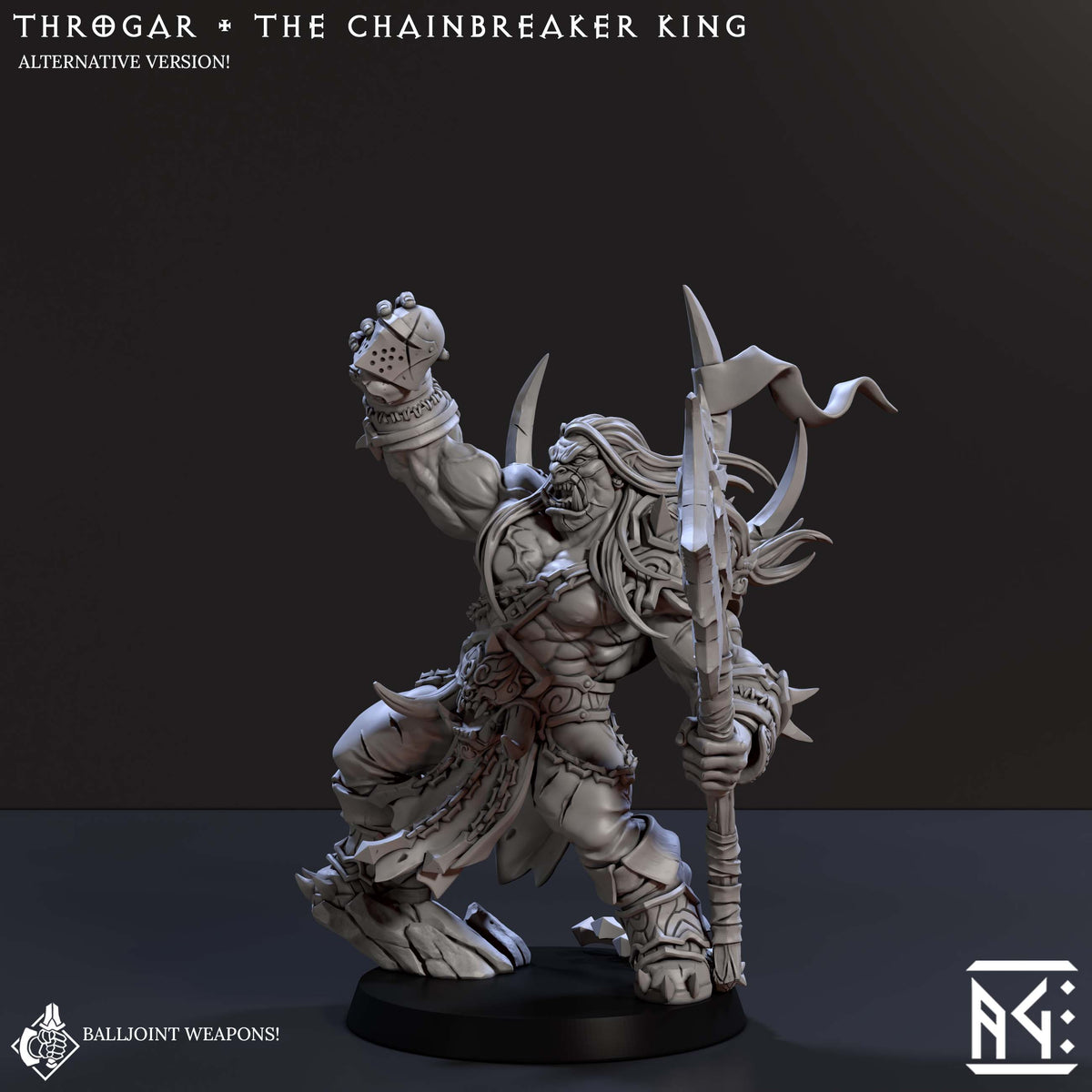 Throgar, the Chainbreaker King with axe and helm