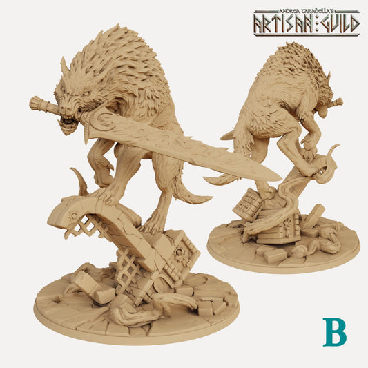Fenrir the Old Wulf with Sword with scenic base