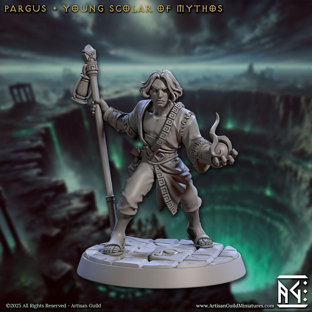 Pargus the Young Scholar of Mythos with scenic base