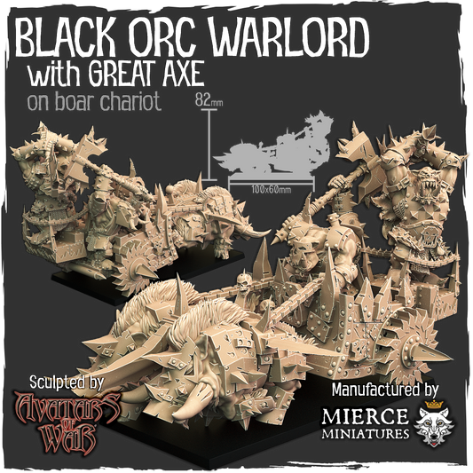 Black Orc Warlord with Great Axe on Boar Chariot