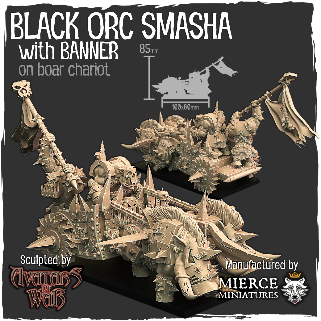 Black Orc Smasha with Banner on Boar Chariot