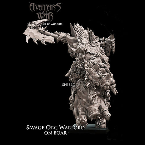 Savage Orc Warlord on Boar with Axe and Shield