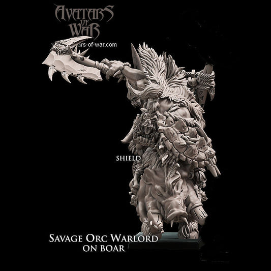 Savage Orc Warlord on Boar with Axe and Shield