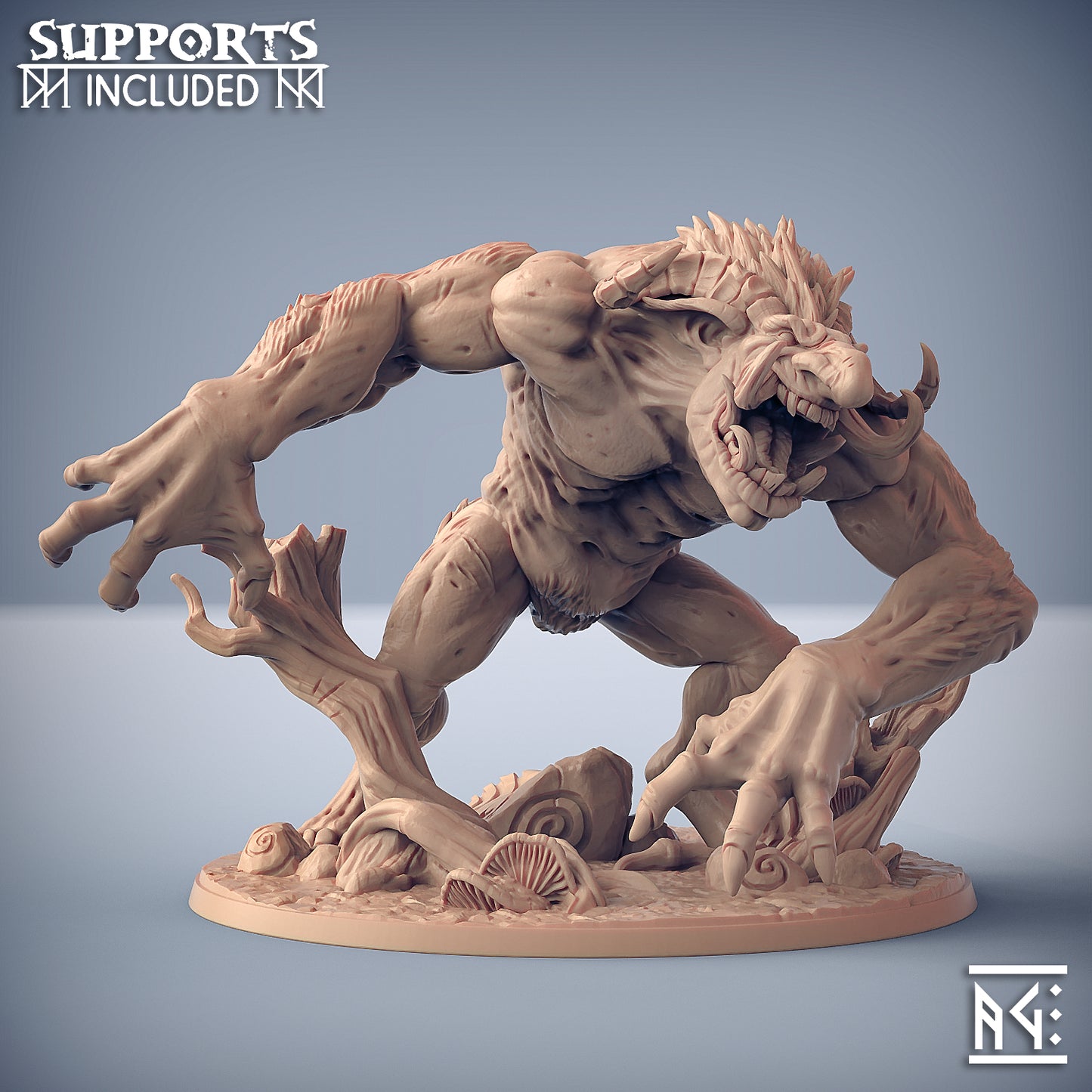 Horned Giant Svart Troll with scenic base