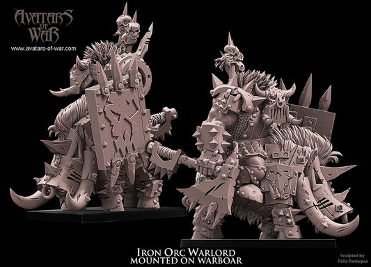 Black Orc Warlord on Boar with Axe and Shield