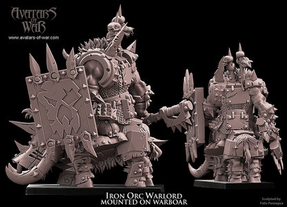 Black Orc Warlord on Boar with Axe and Shield