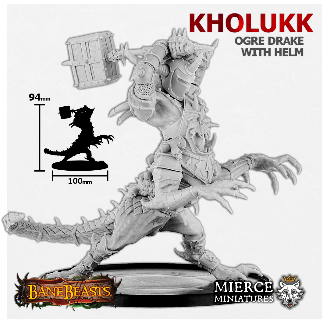 Kholukk, Ogre Drake of the Grimwald with Helmed Head and Hammer