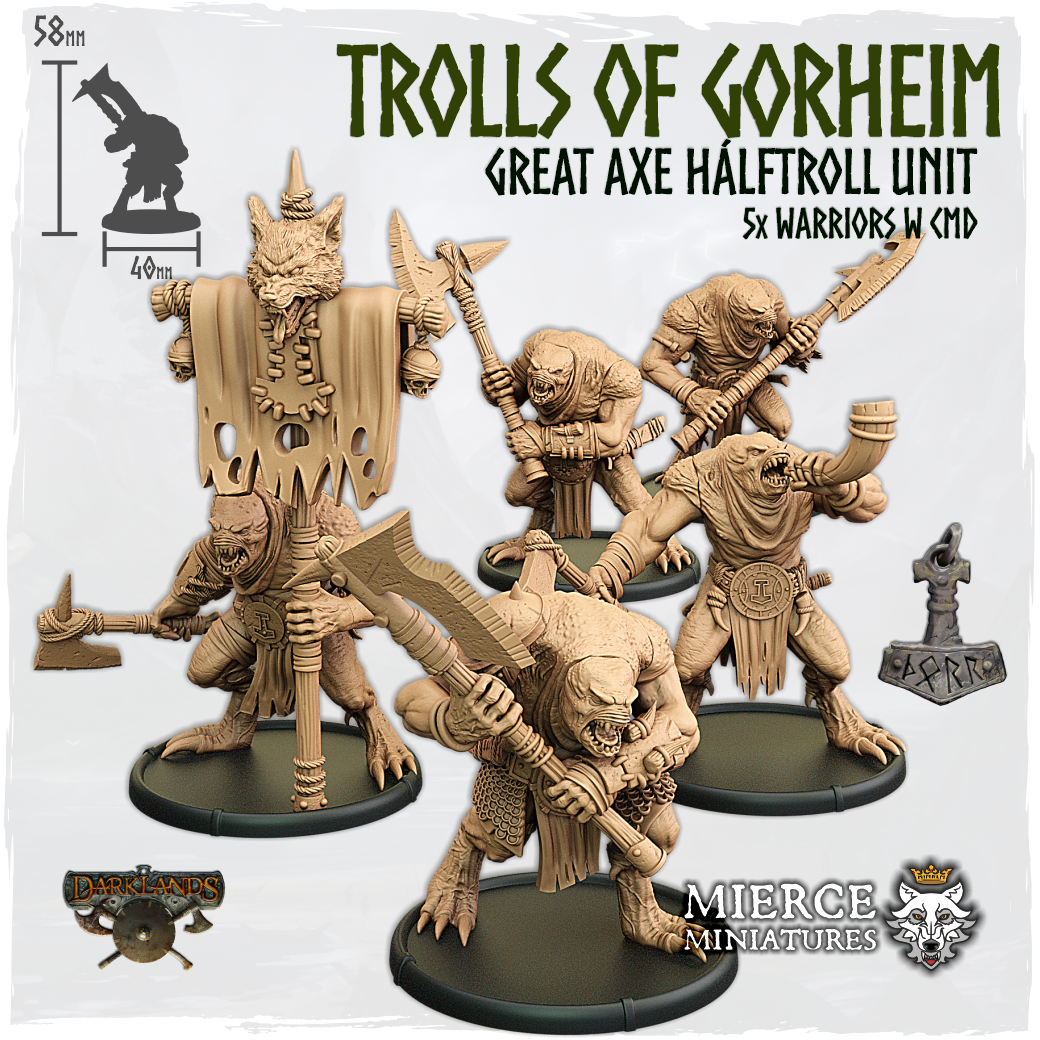 Trolls of Gorheim, Great Axe Hálftroll Unit (5x warriors w cmd)