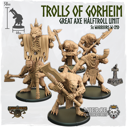 Trolls of Gorheim, Great Axe Hálftroll Unit (5x warriors w cmd)