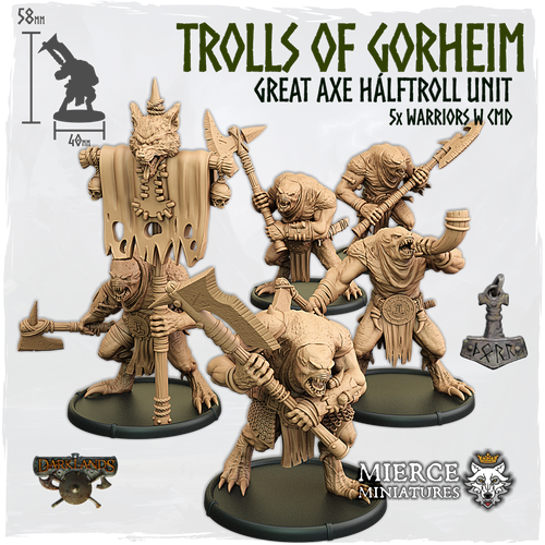 Trolls of Gorheim, Great Axe Hálftroll Unit (5x warriors w cmd)