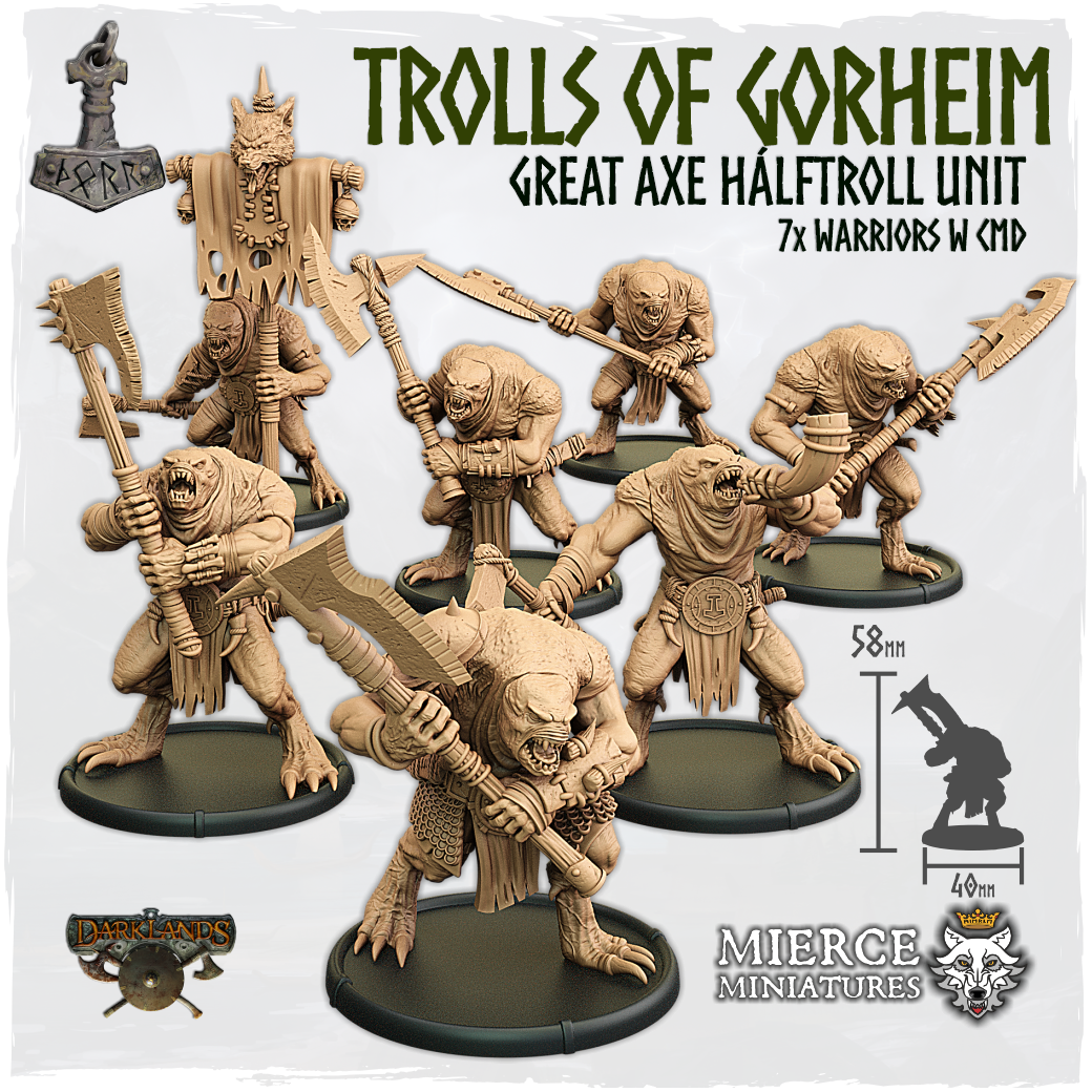 Trolls of Gorheim, Great Axe Hálftroll Unit (7x warriors w cmd)