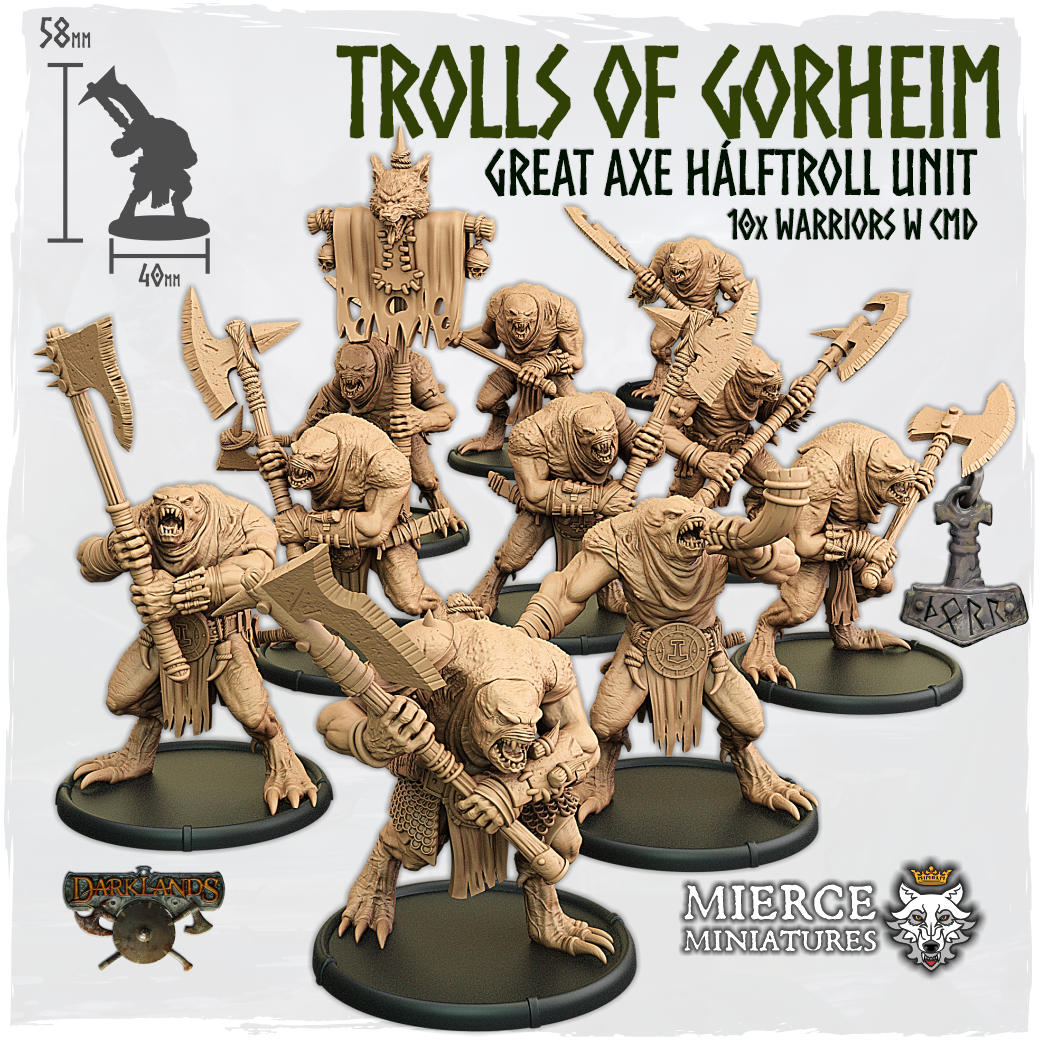 Trolls of Gorheim, Great Axe Hálftroll Unit (10x warriors w cmd)