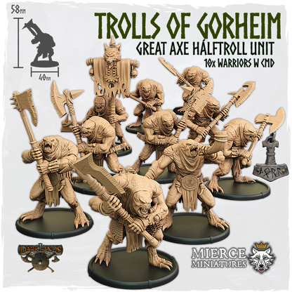 Trolls of Gorheim, Great Axe Hálftroll Unit (10x warriors w cmd)