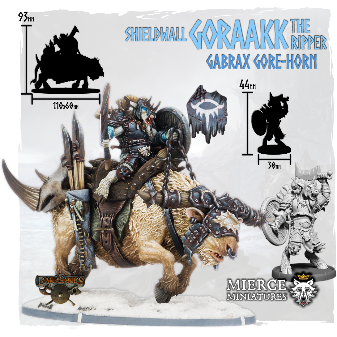 Shieldwall Goraakk the Ripper, Gabrax Gore-Horn on Hoof and on Tarvocx