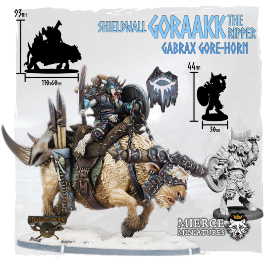 Shieldwall Goraakk the Ripper, Gabrax Gore-Horn on Hoof and on Tarvocx