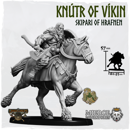 Unhelmed Knútr of Víkin, Skipari of Hrafnen on Horse