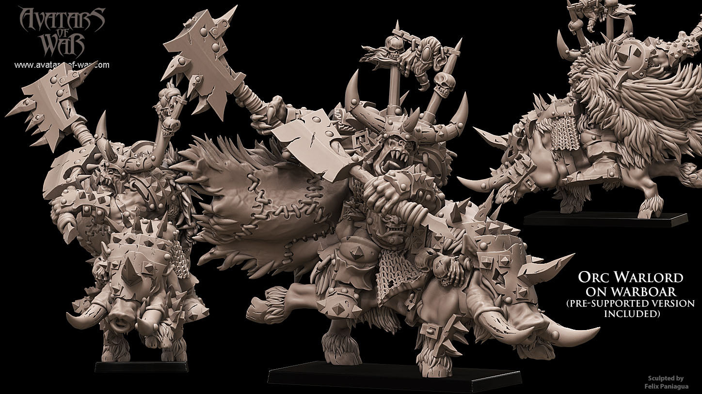 Orc Warlord on Boar with Two Axes