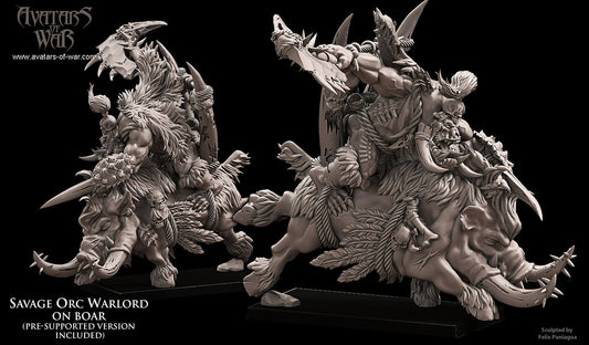 Savage Orc Warlord on Boar with Two Weapons